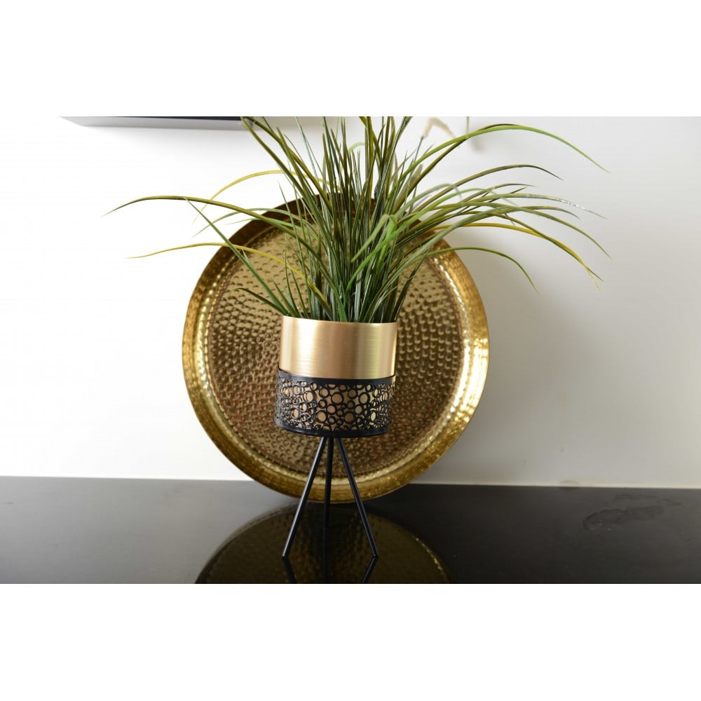 Support plantes metal avec vase dore h.3