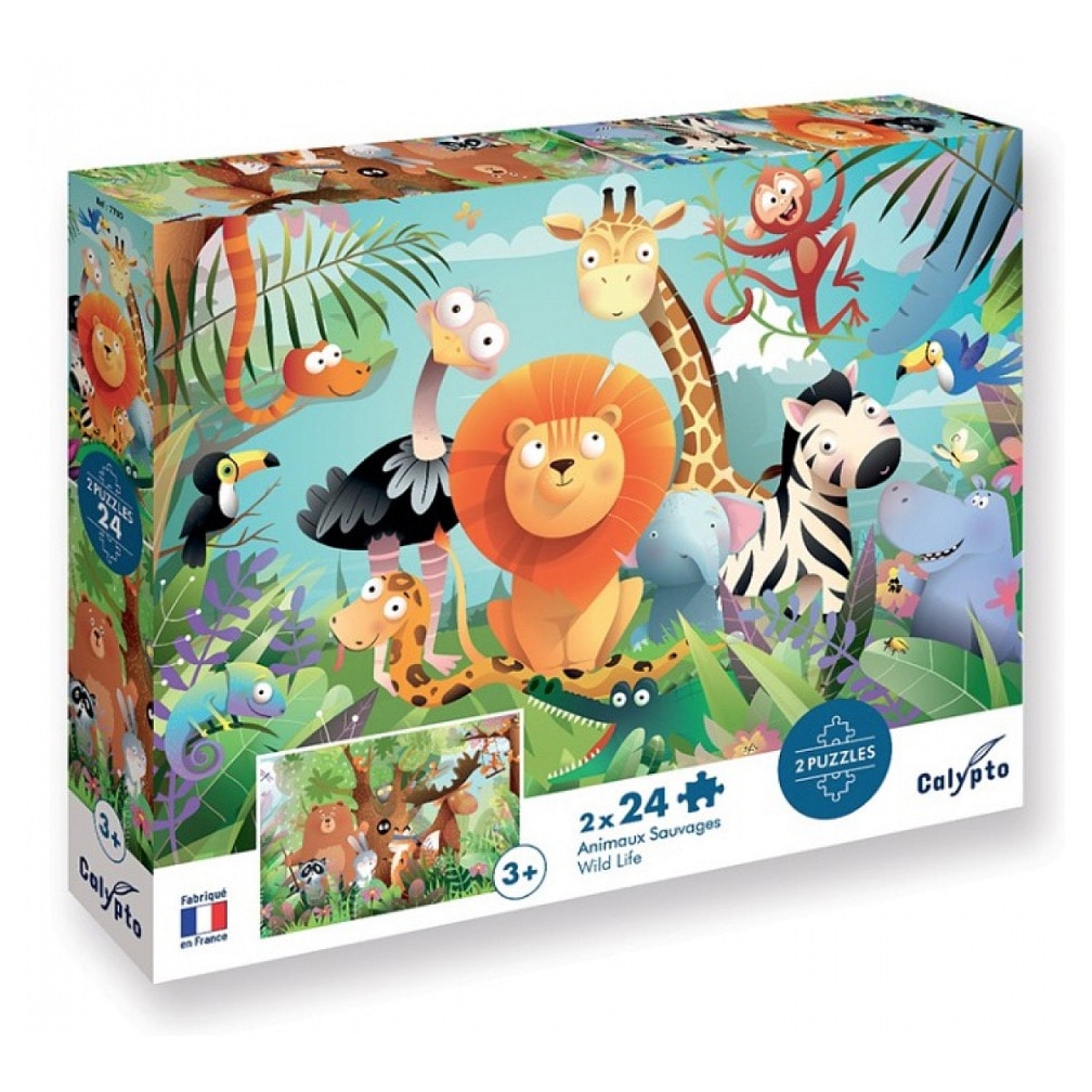 Puzzle 2 x 24p animaux sauvages