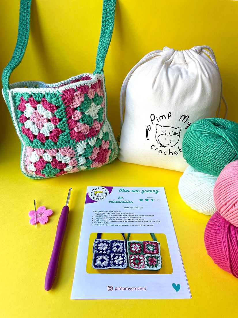 Kit de crochet mon sac granny rose&vert