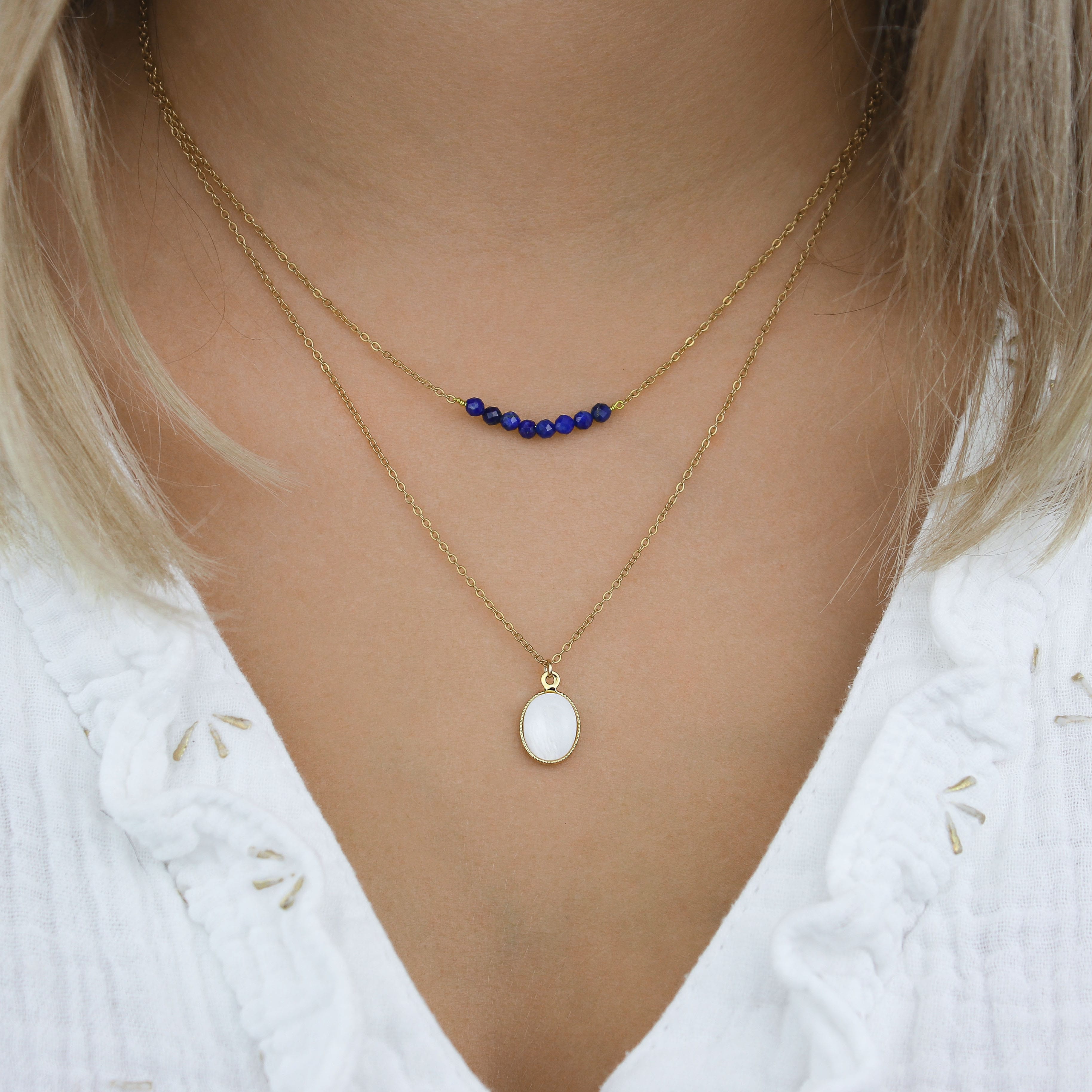 Collier fin double rang lapis lazuli