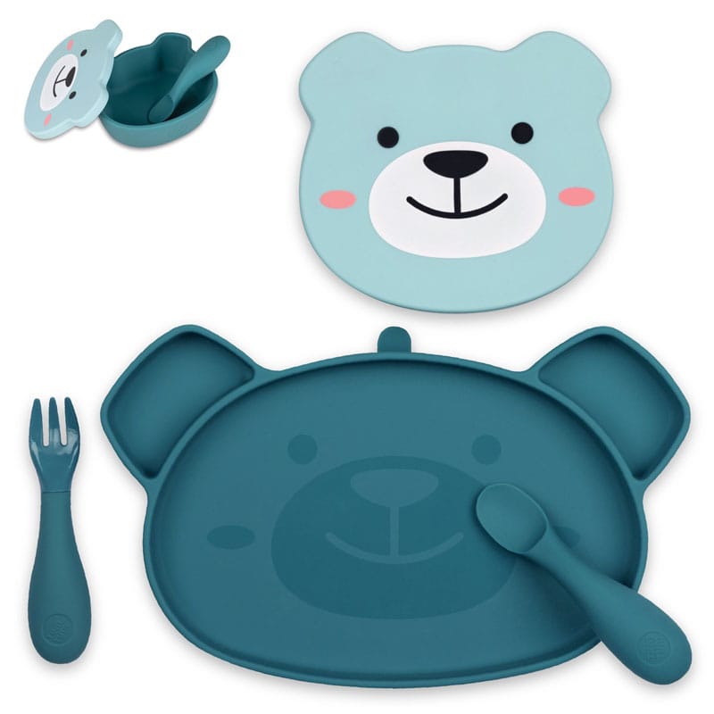 Set repas en silicone ourson bleu