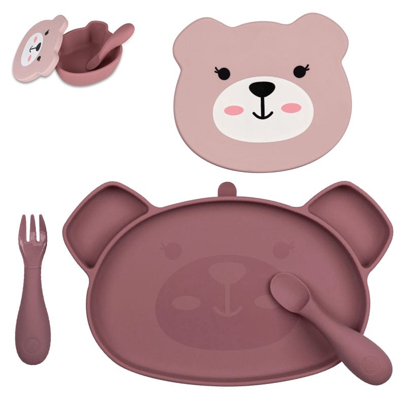 Set repas en silicone ourson rose