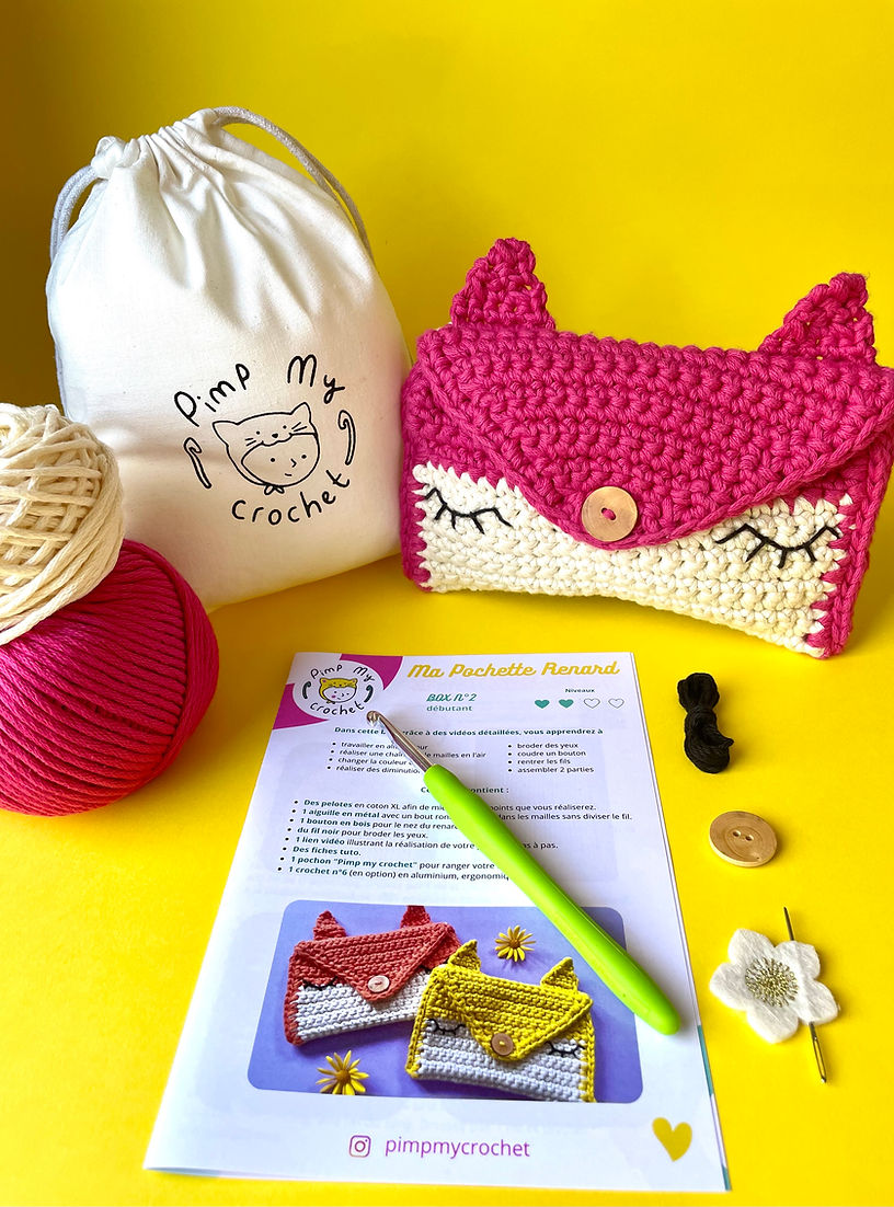 Kit de crochet ma pochette renard rose