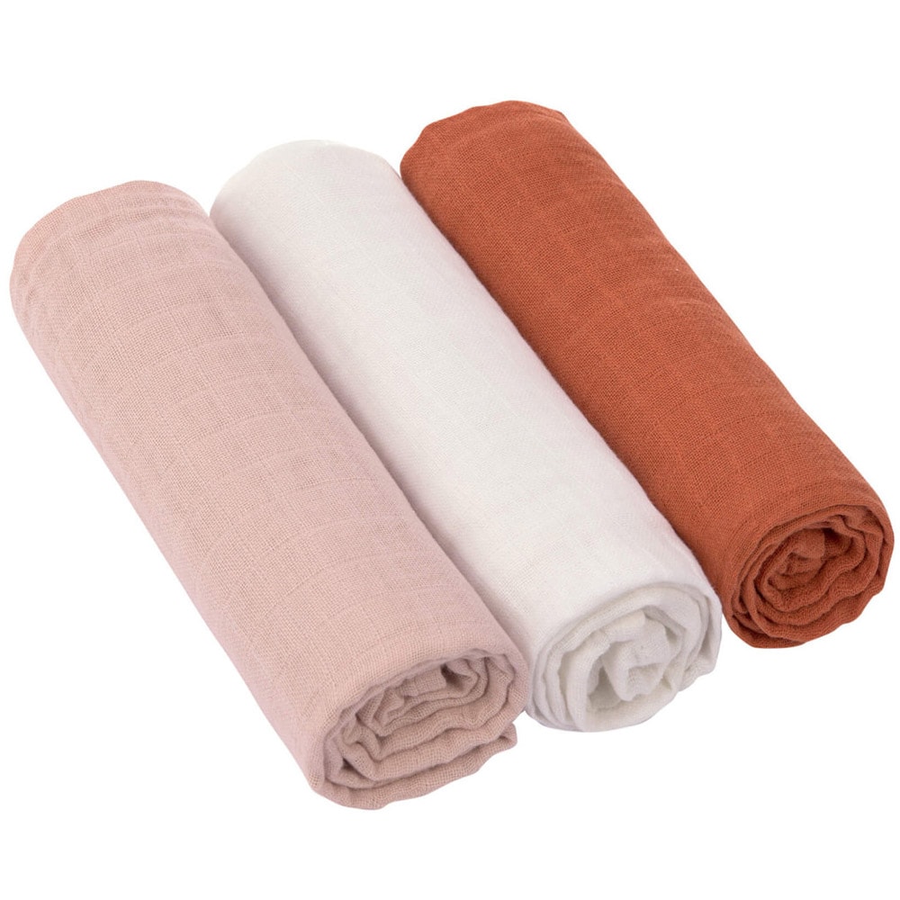 Lot de 3 langes en mousseline rose