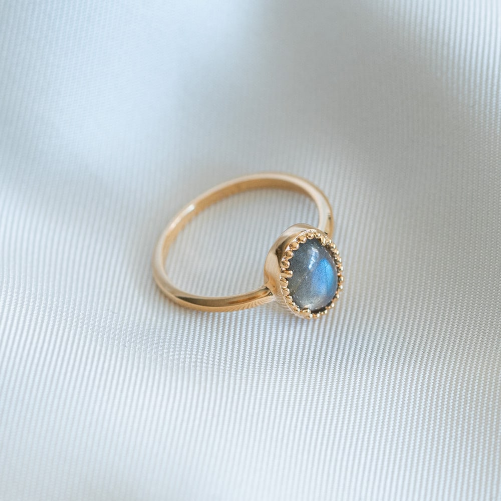 Bague labradorite plaqué or T52