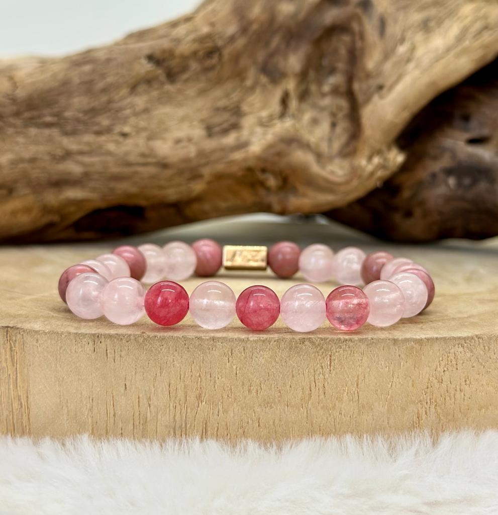 Bracelet en agate et quartz rose