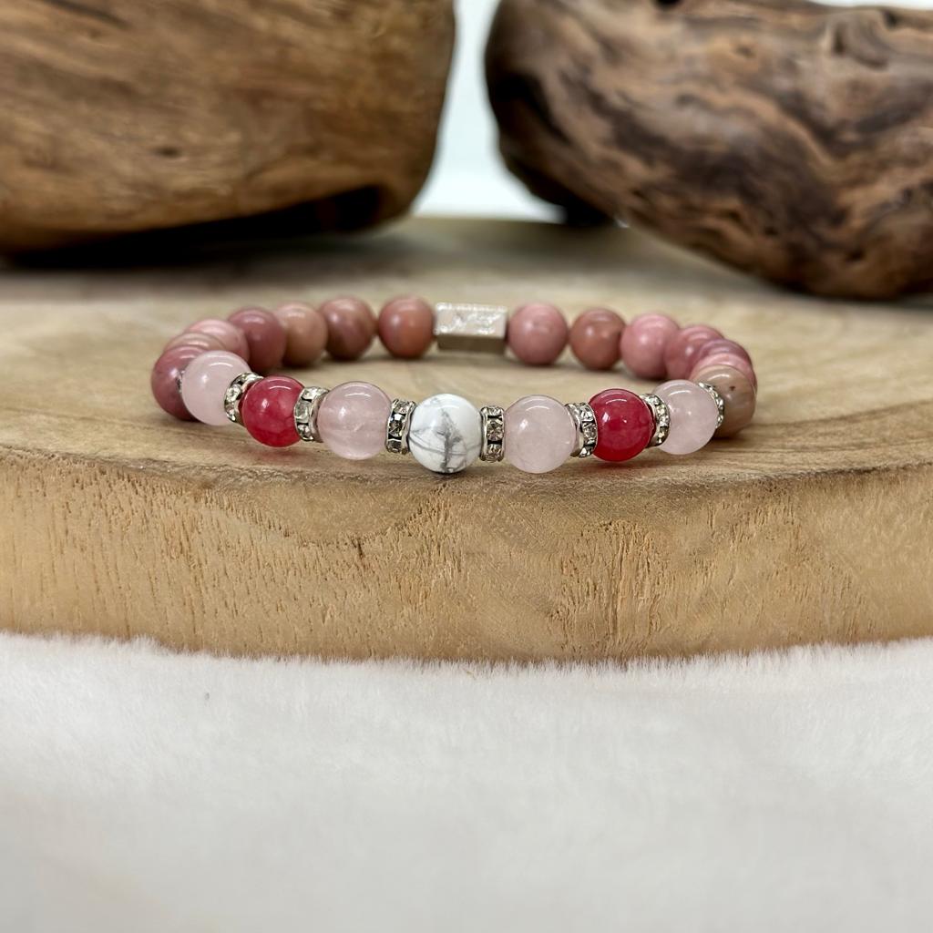 Bracelet amour en agate et rhodochrosite