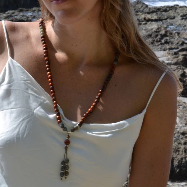 Collier mala acajou et labradorite zoé