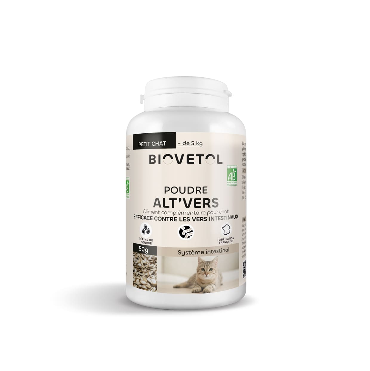 Poudre alt'vers petit chat bio 50g