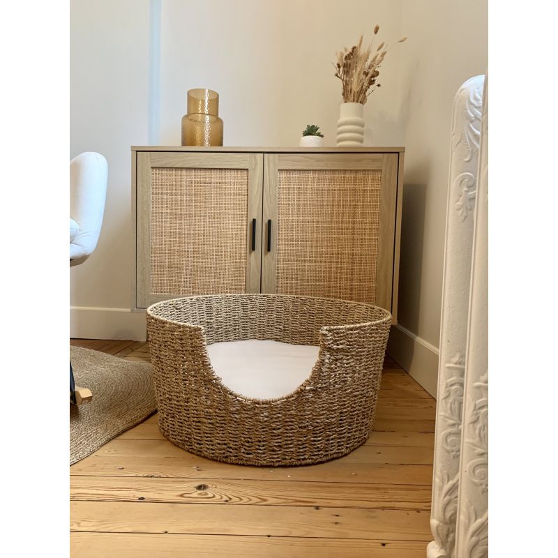 Panier ovale pour chien et chat en rotin coussin écru HEBE