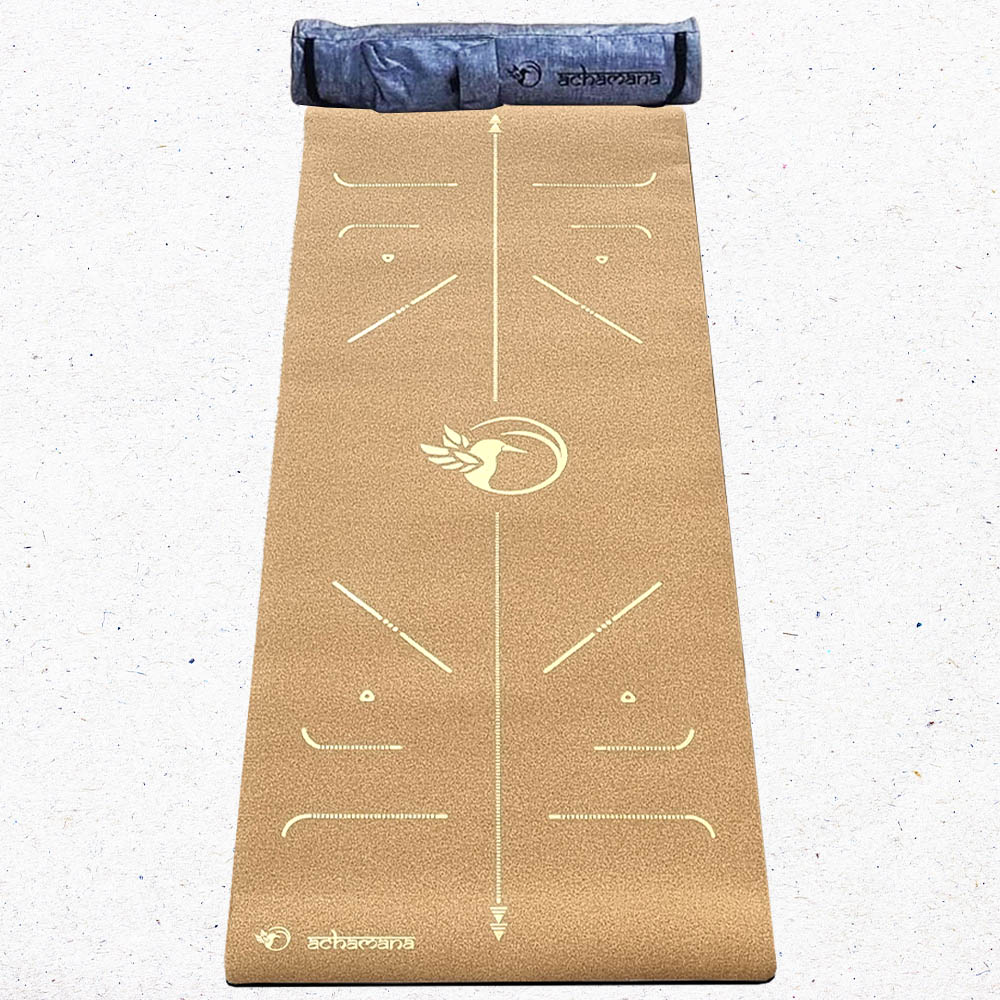 Tapis yoga liège 6mm practice or + sac