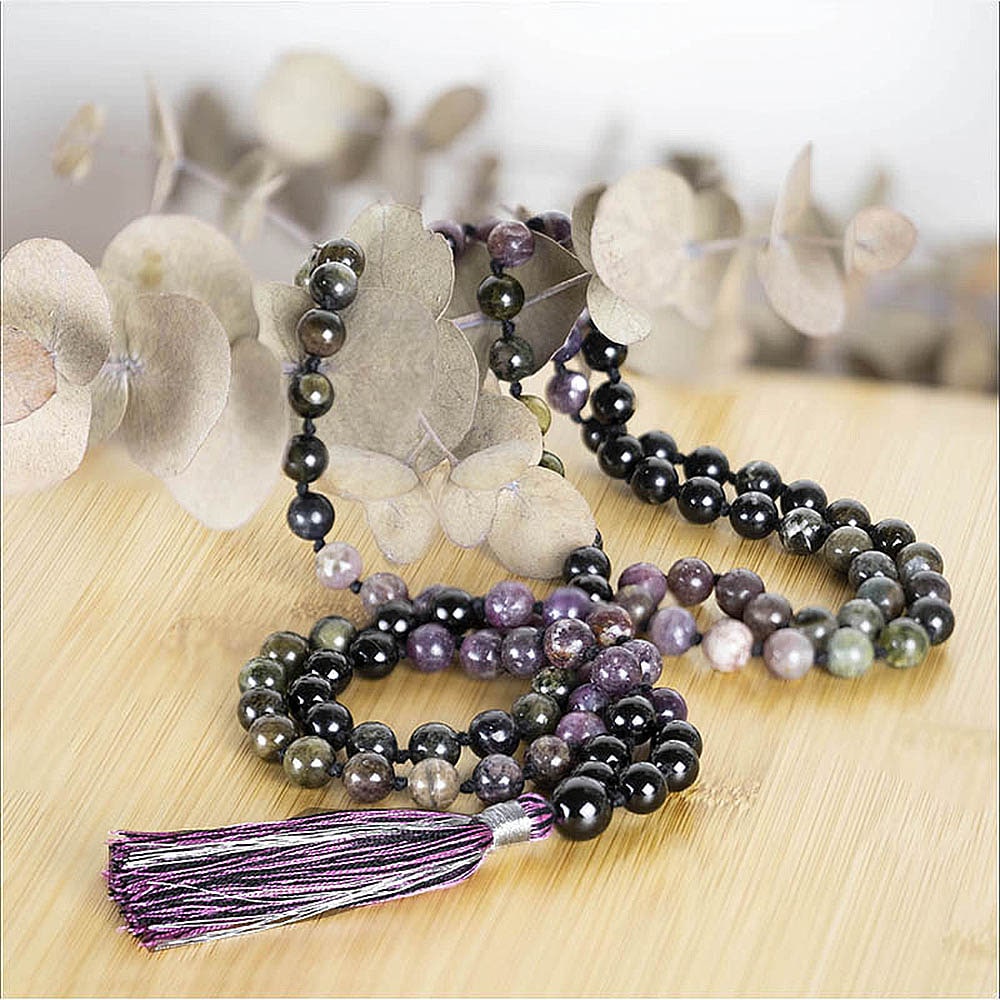 Collier mala yoga méditation tourmaline