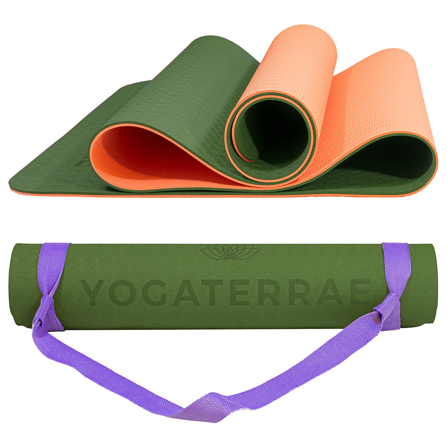 Tapis yoga vert kaki corail tpe + sangle