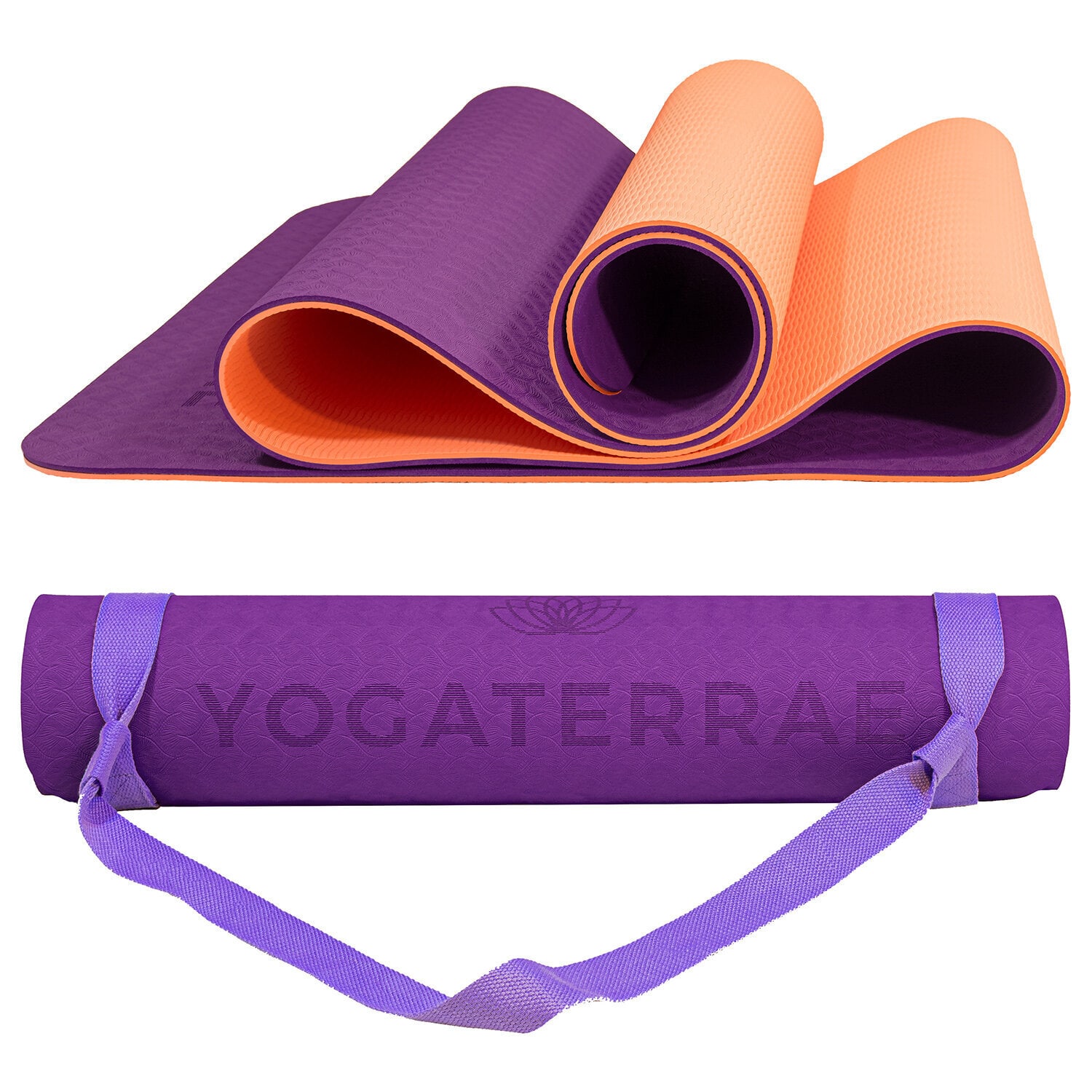 Tapis de yoga violet corail tpe + sangle