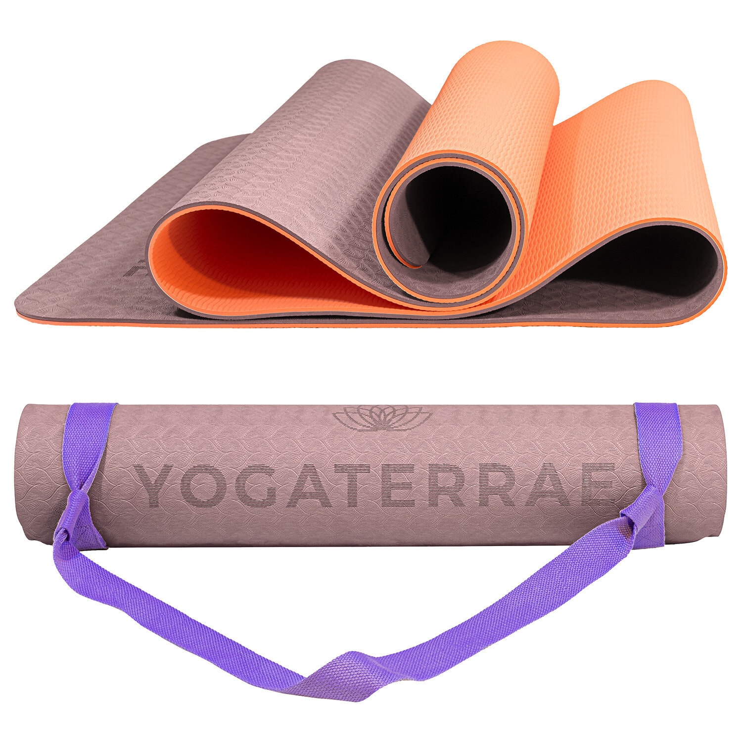 Tapis de yoga beige corail tpe + sangle