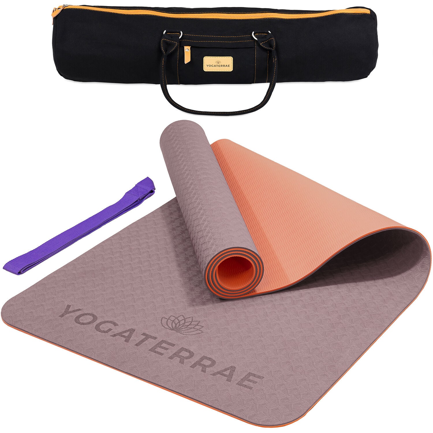 Tapis yoga beige corail tpe + sangle sac