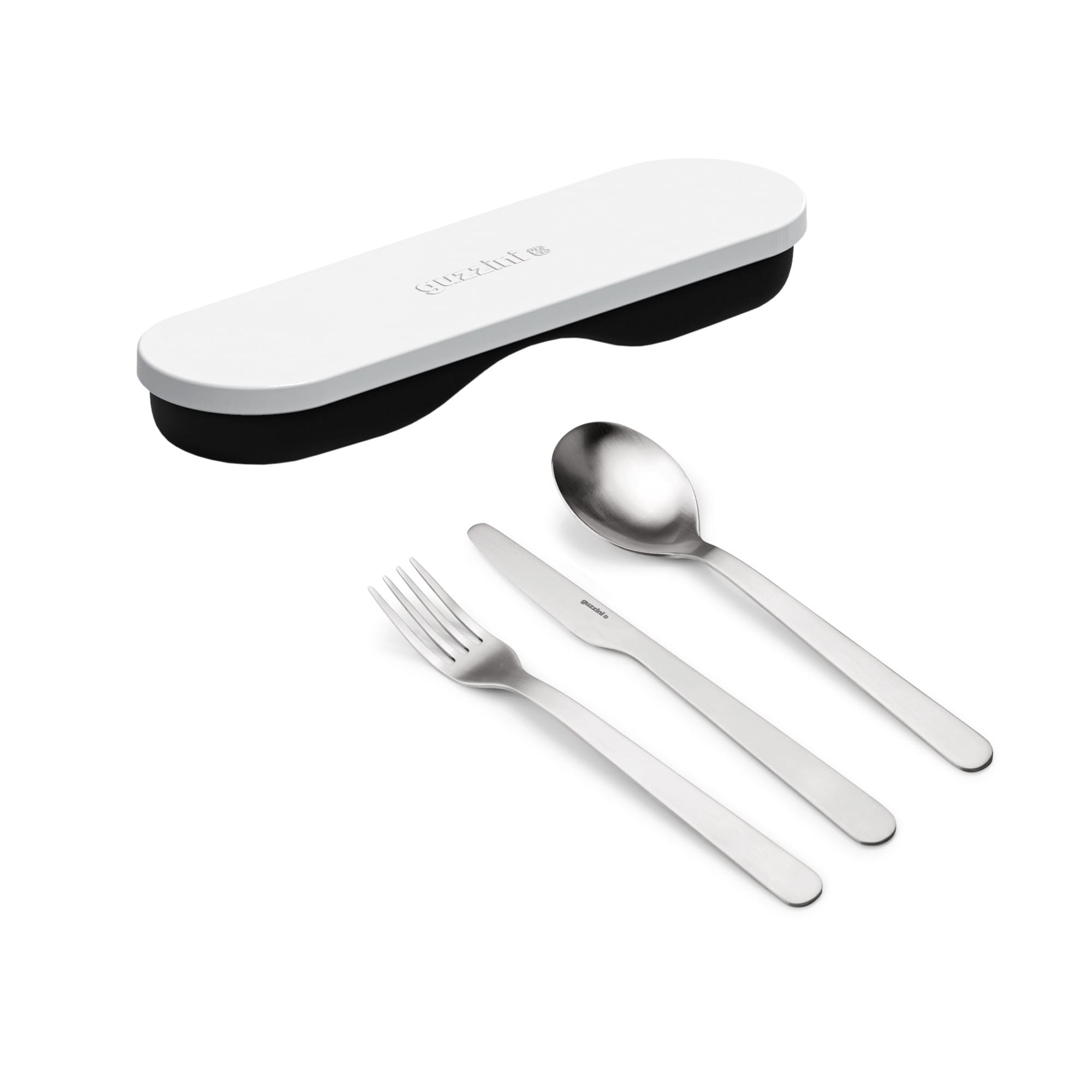 Set couverts inox et étui blanc guzzini