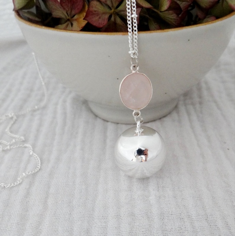 Bola argent pendentif quartz rose