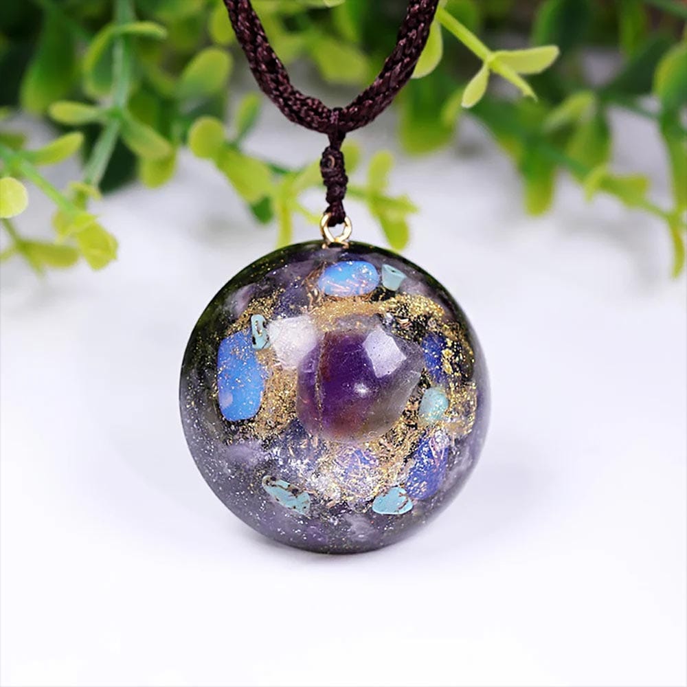 Collier pendentif yoga orgone améthyste