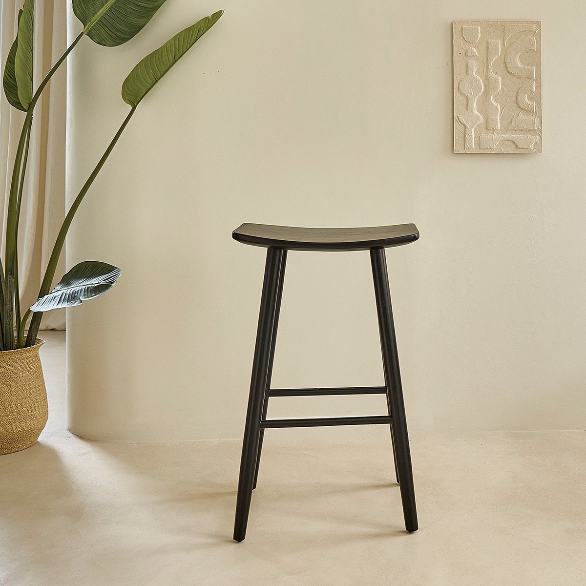 Tabouret en teck massif noir 75 cm