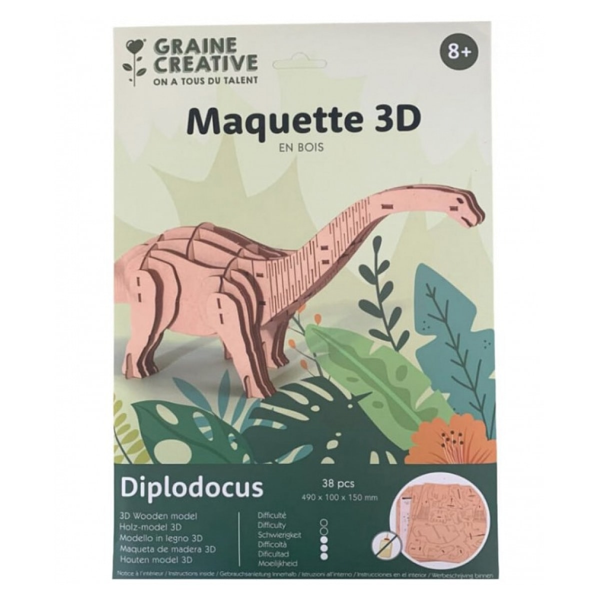 Maquette en bois 3d diplodocus 38 pcs