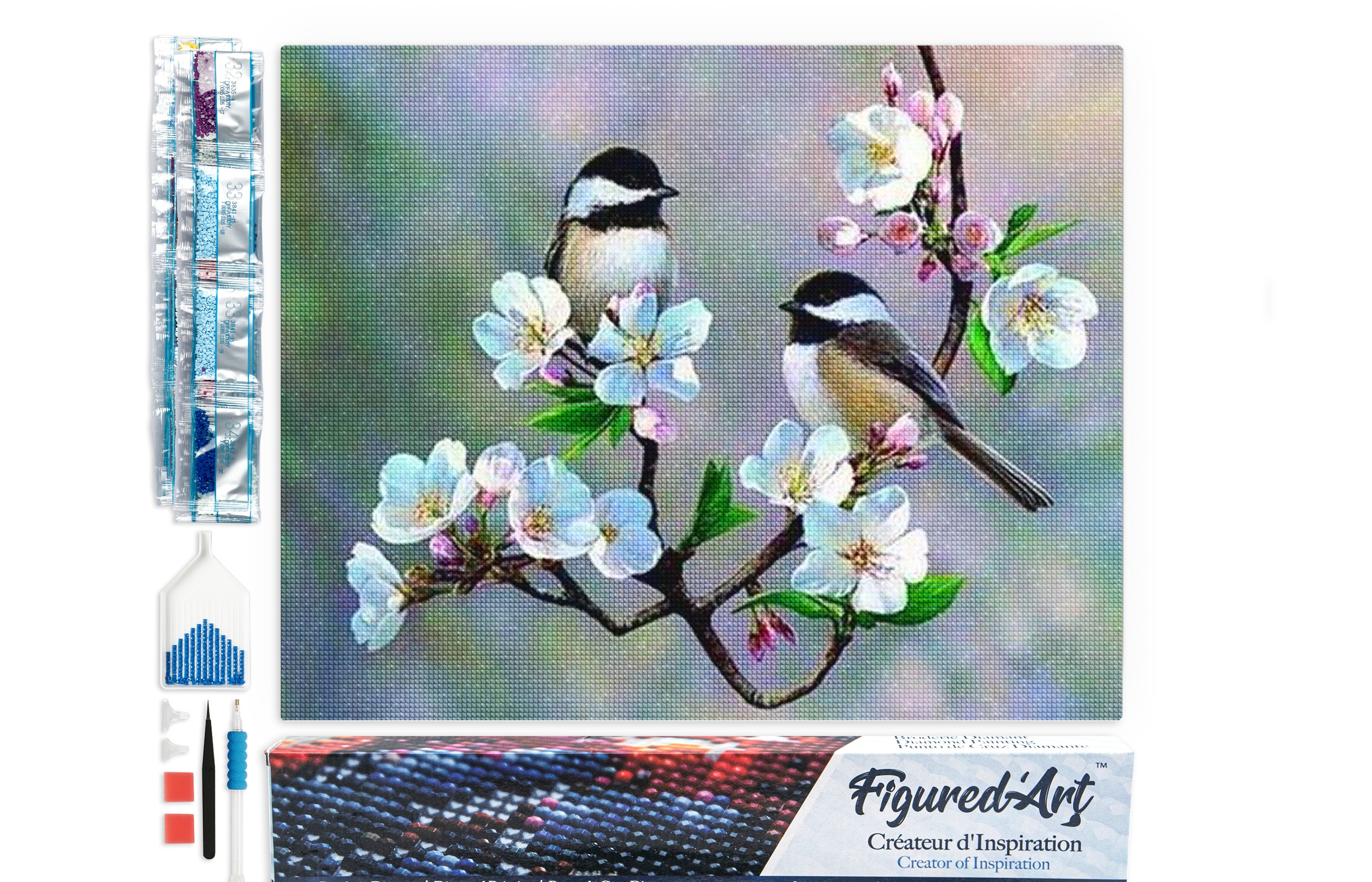 Diamond painting petits oiseaux fleurs.