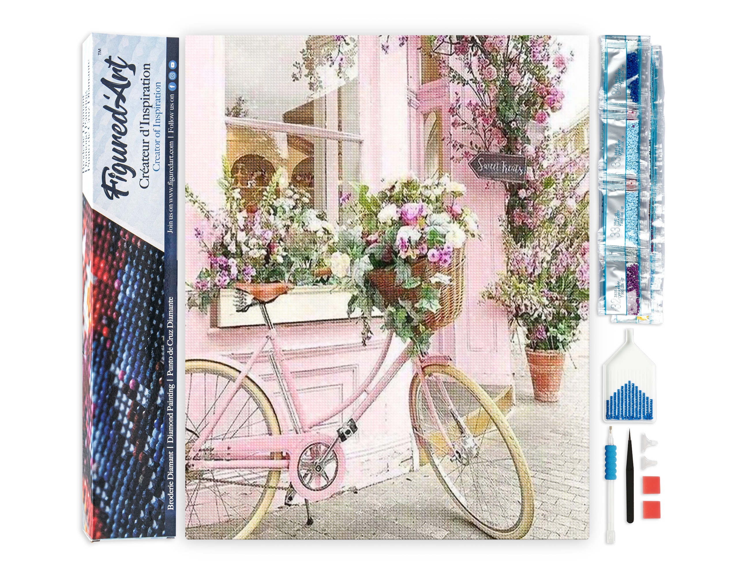 Diamond painting bicyclette rose