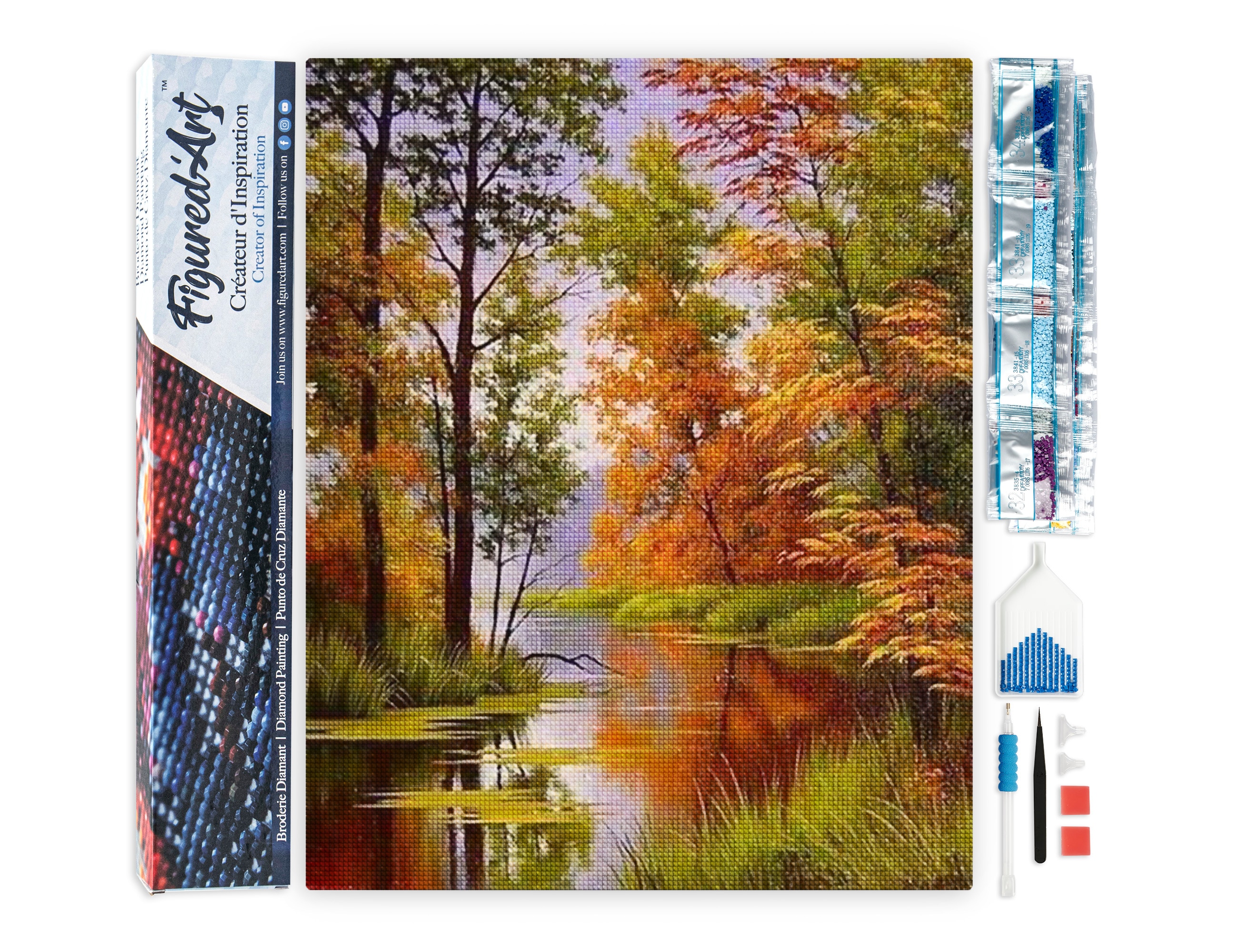 Diamond painting lac en automne