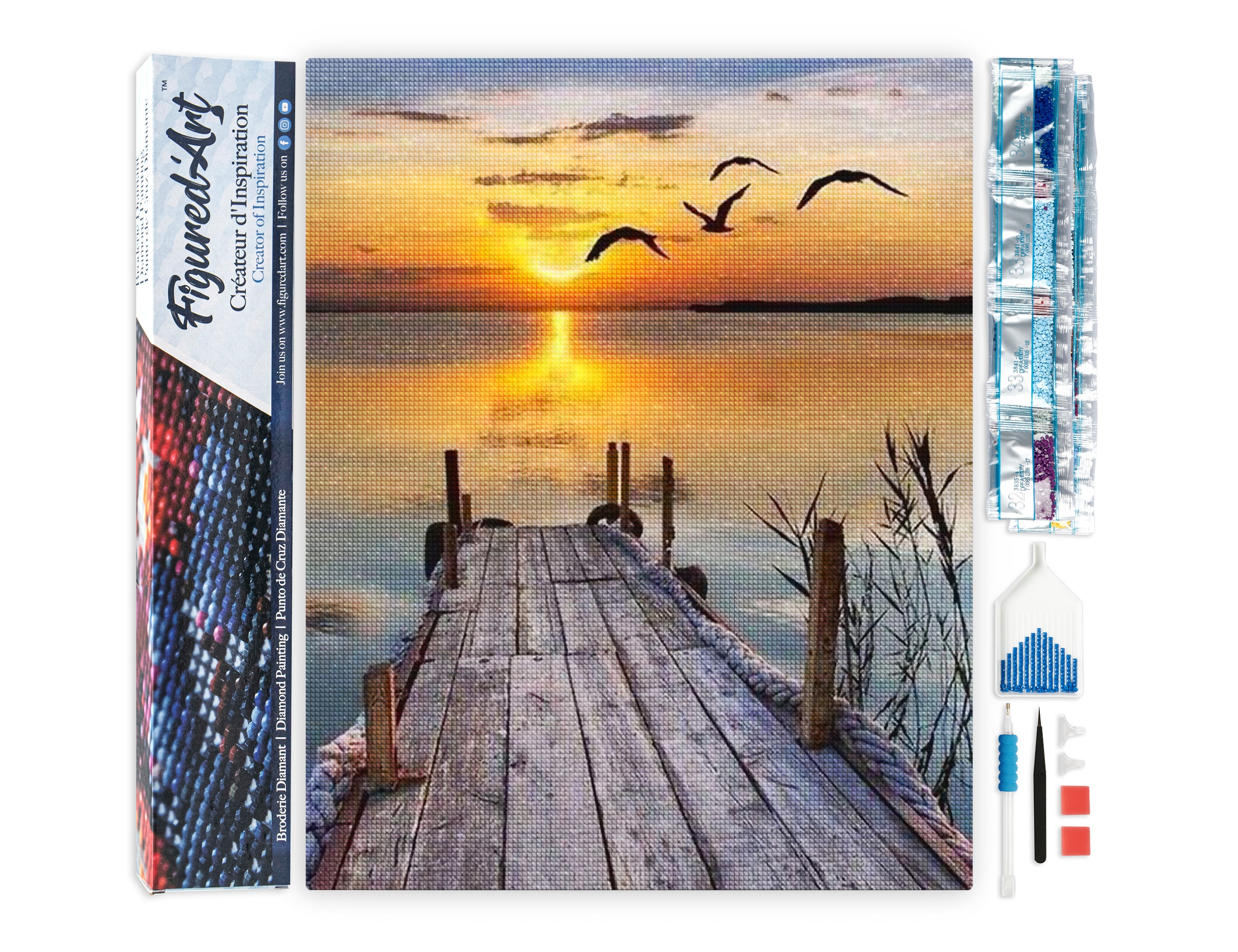 Diamond painting ponton sur lac