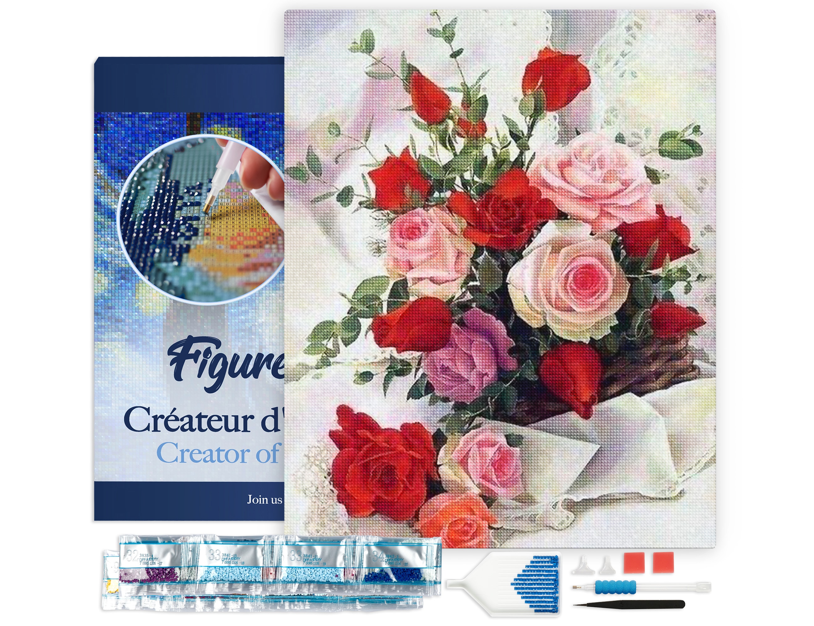 Broderie diamant roses belles fleurs