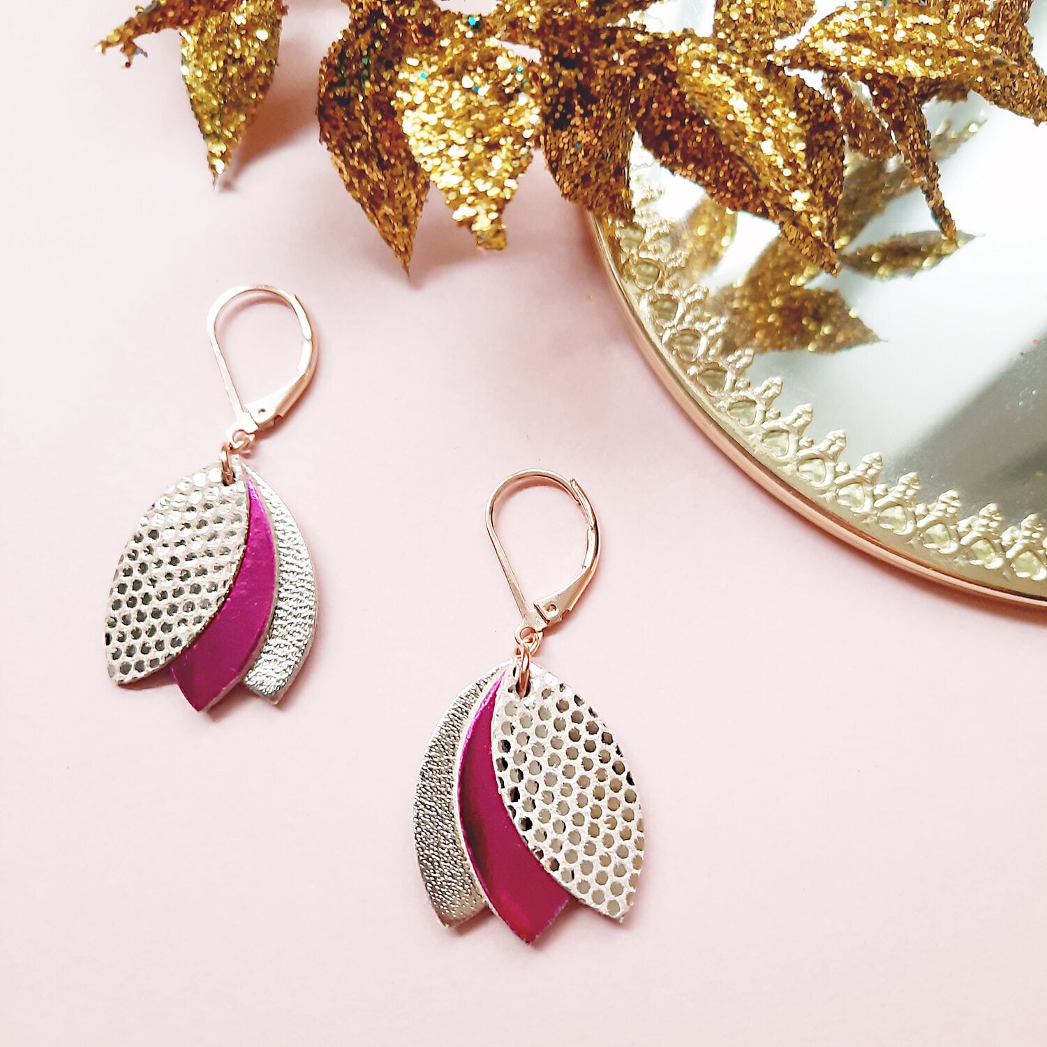 Boucles d'oreilles chouchou fuchsia