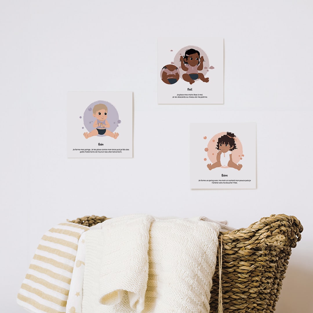 Pack 3 lots cartes bébé signe – routine