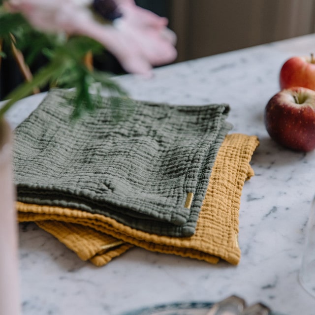 Serviettes de table x2 gaze coton vert