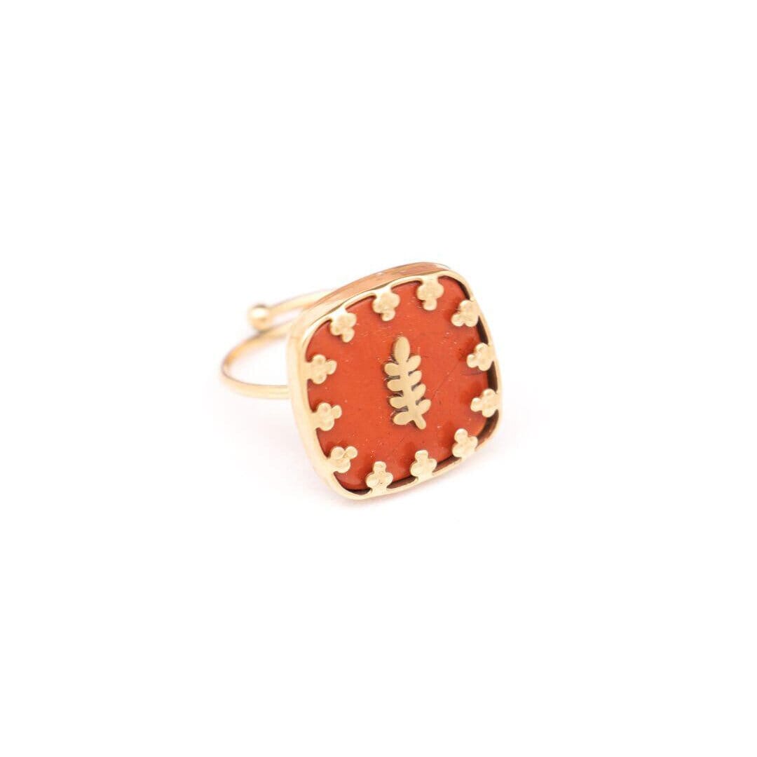 Bague ajustable carré – jaspe rouge