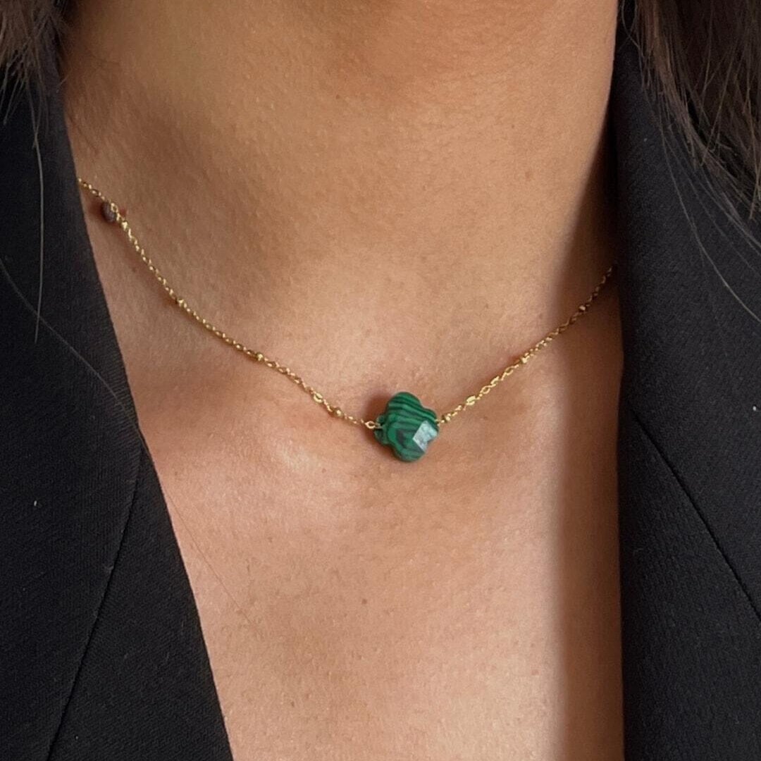 Collier trebol – malachite