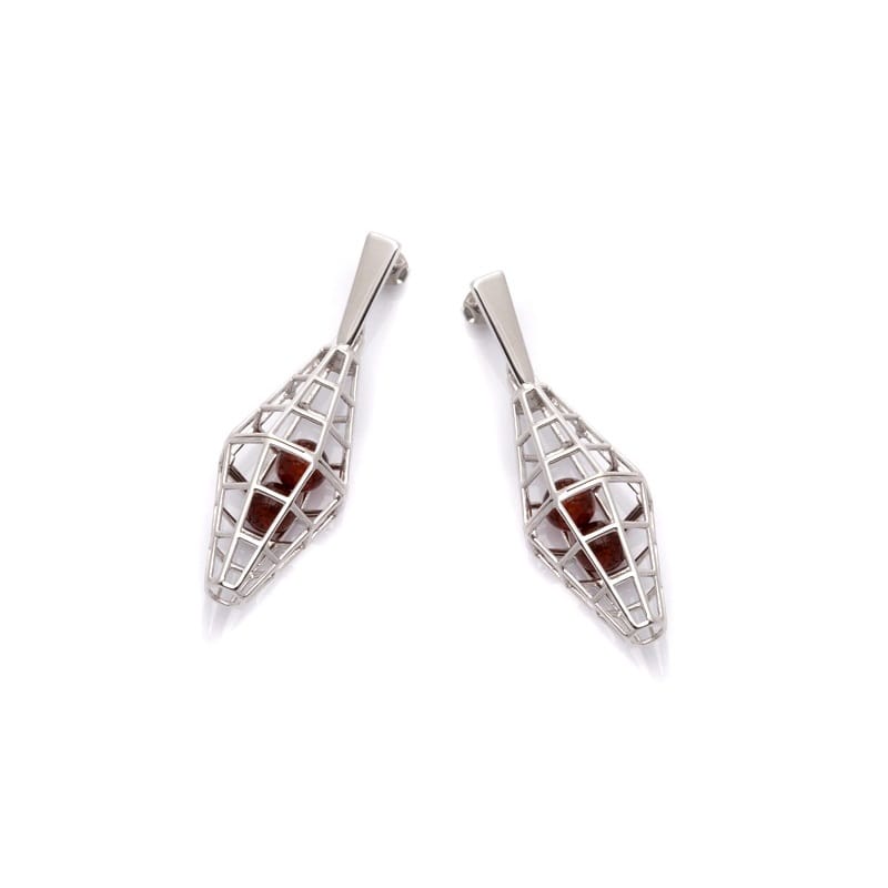 Boucle d'oreille argent ambre