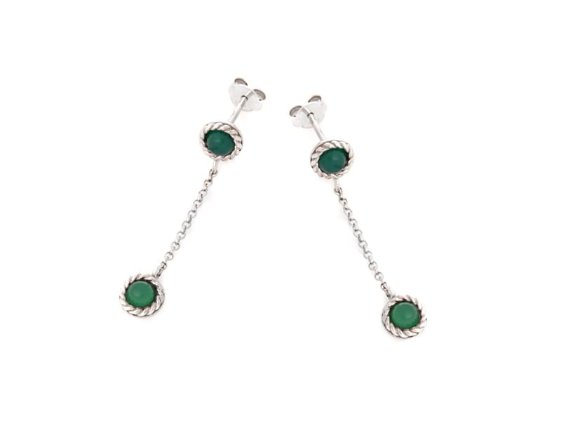 Boucle d'oreille argent agate verte