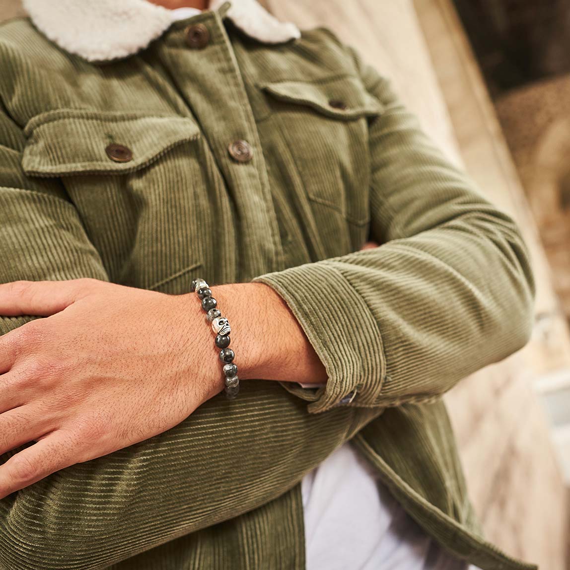 Bracelet en labradorite et tête de mort