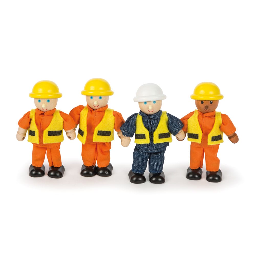 4 figurines de constructeur en bois