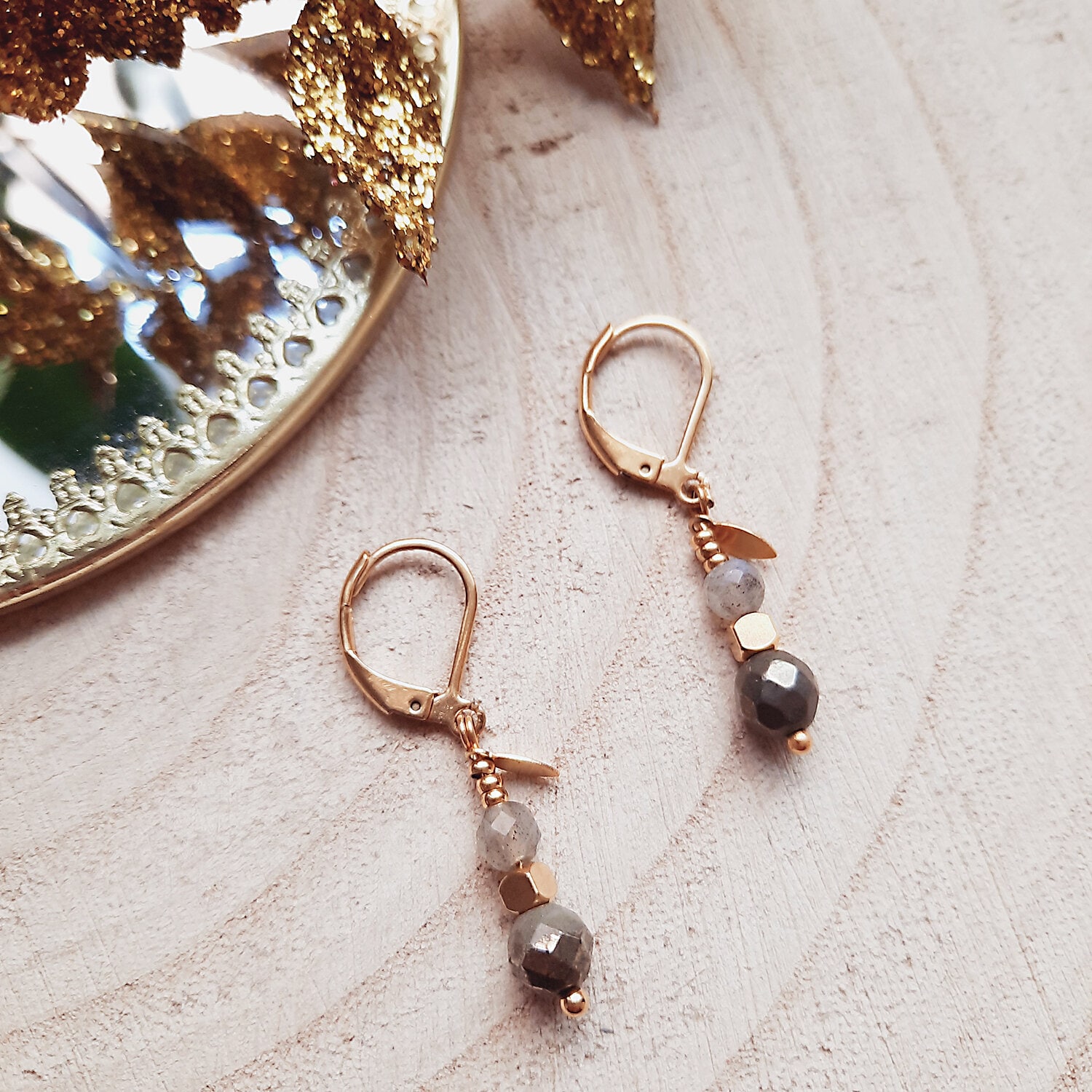 Boucles d'oreilles comète labradorite