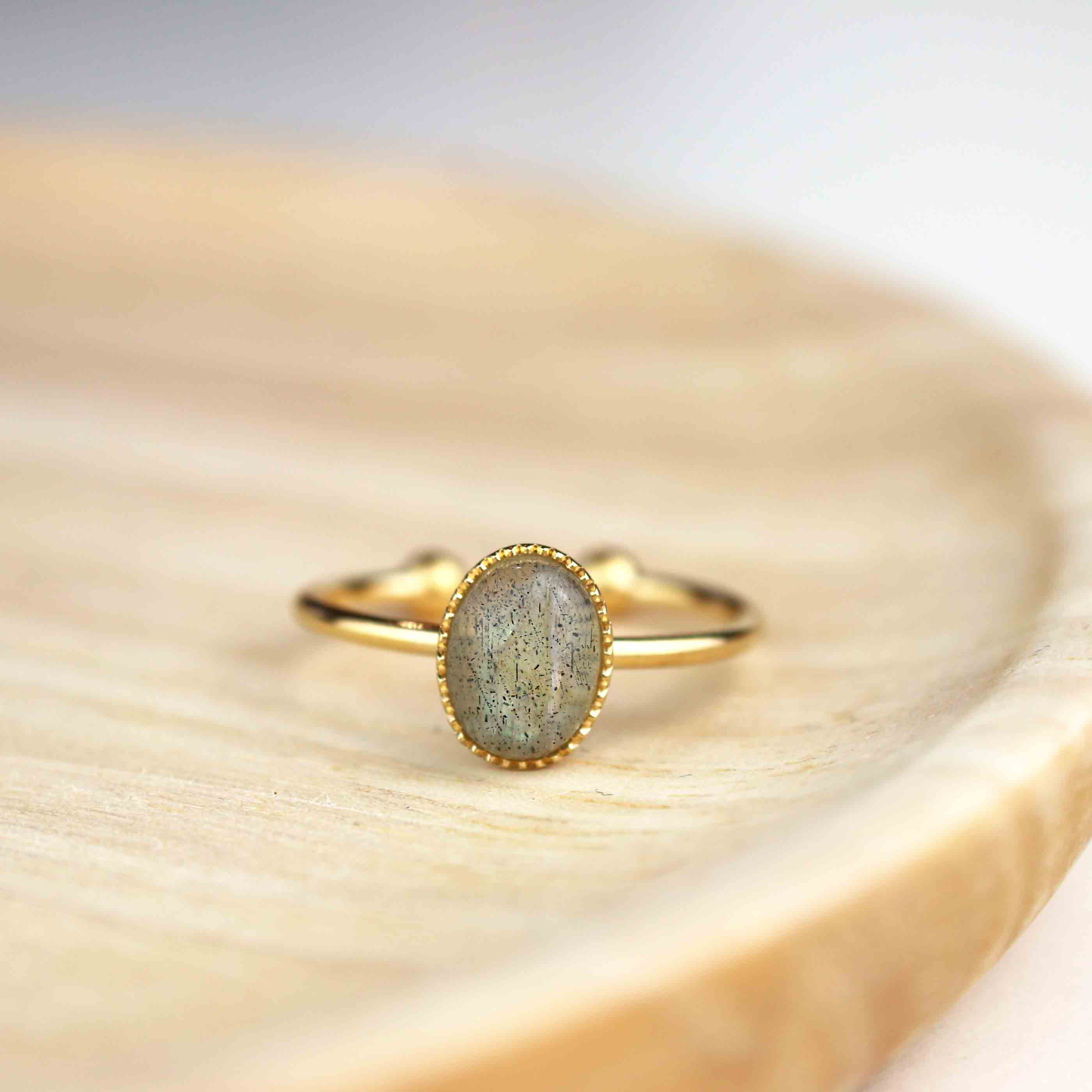 Bague labradorite ovale réglable femme