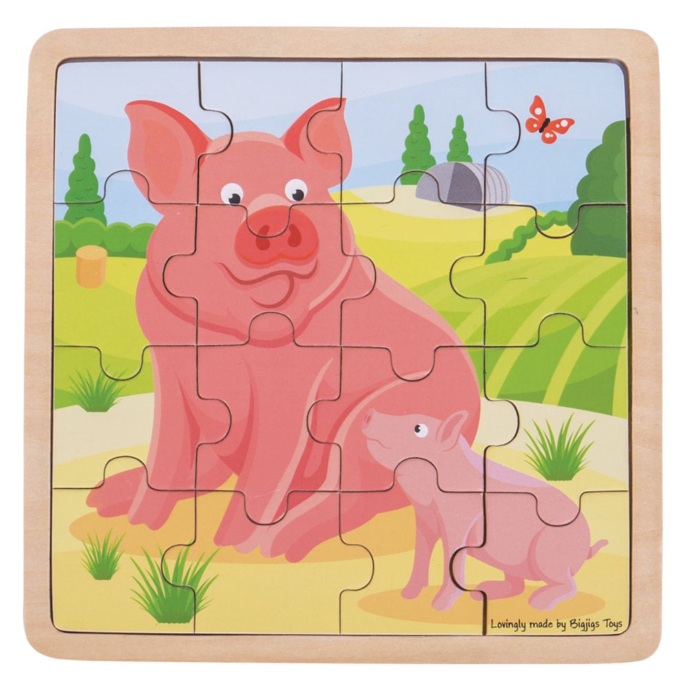 Puzzle cochon et porcelet en bois