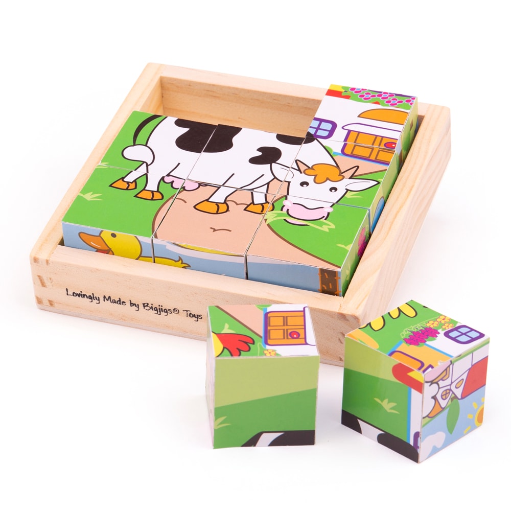 Puzzle cube animal en bois