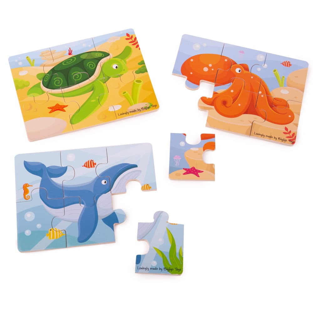 3 puzzles sealife en bois