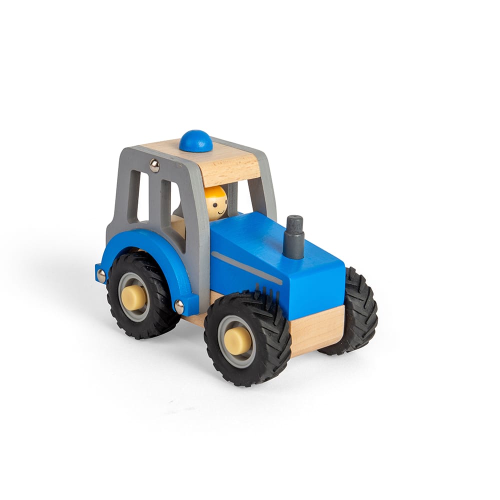 Mini jouet tracteur bleu en bois