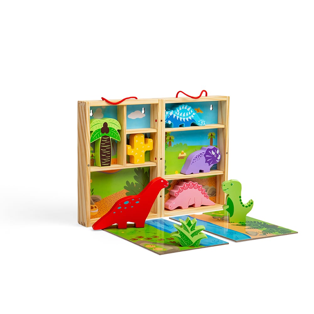 Boîte de jeu en bois pour dinosaures