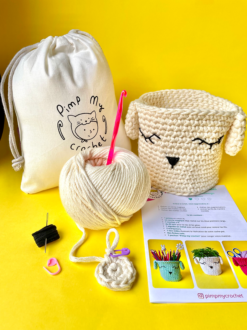 Kit de crochet  petit pot kawaii écru