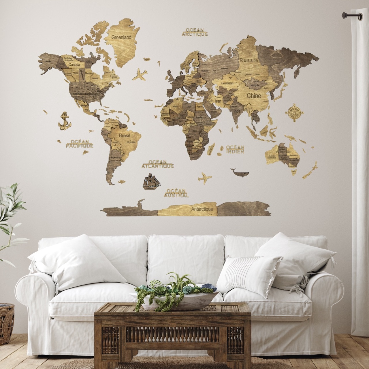 Carte du monde en bois 3d chocolate l