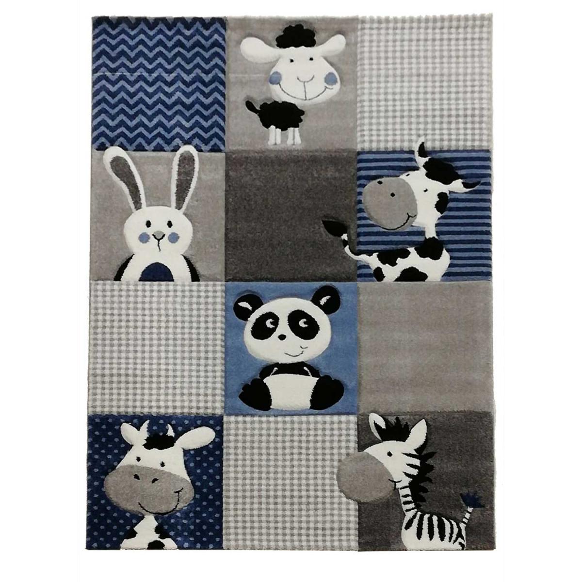 Tapis enfant 100x100 carre bleu