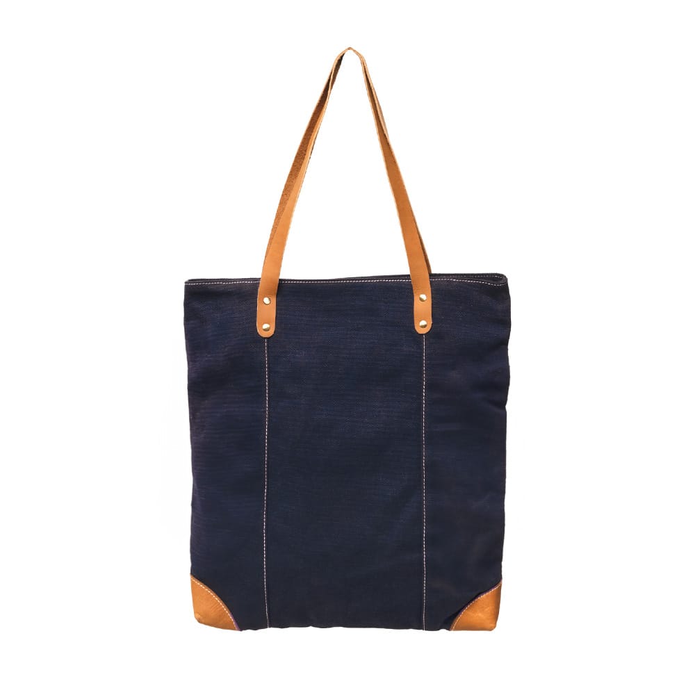 Tote bag cuir et canvas emilie marine